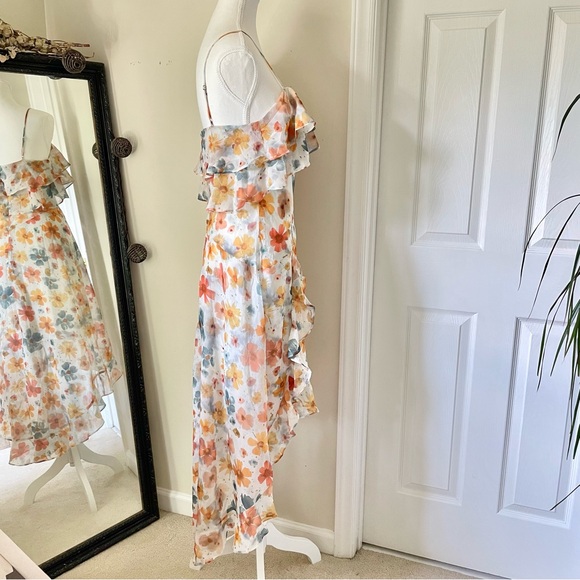 By Anthropologie Dress NWT Floral Sleeveless Asymmetric Ruffled Midi Dress Small - Picture 9 of 16